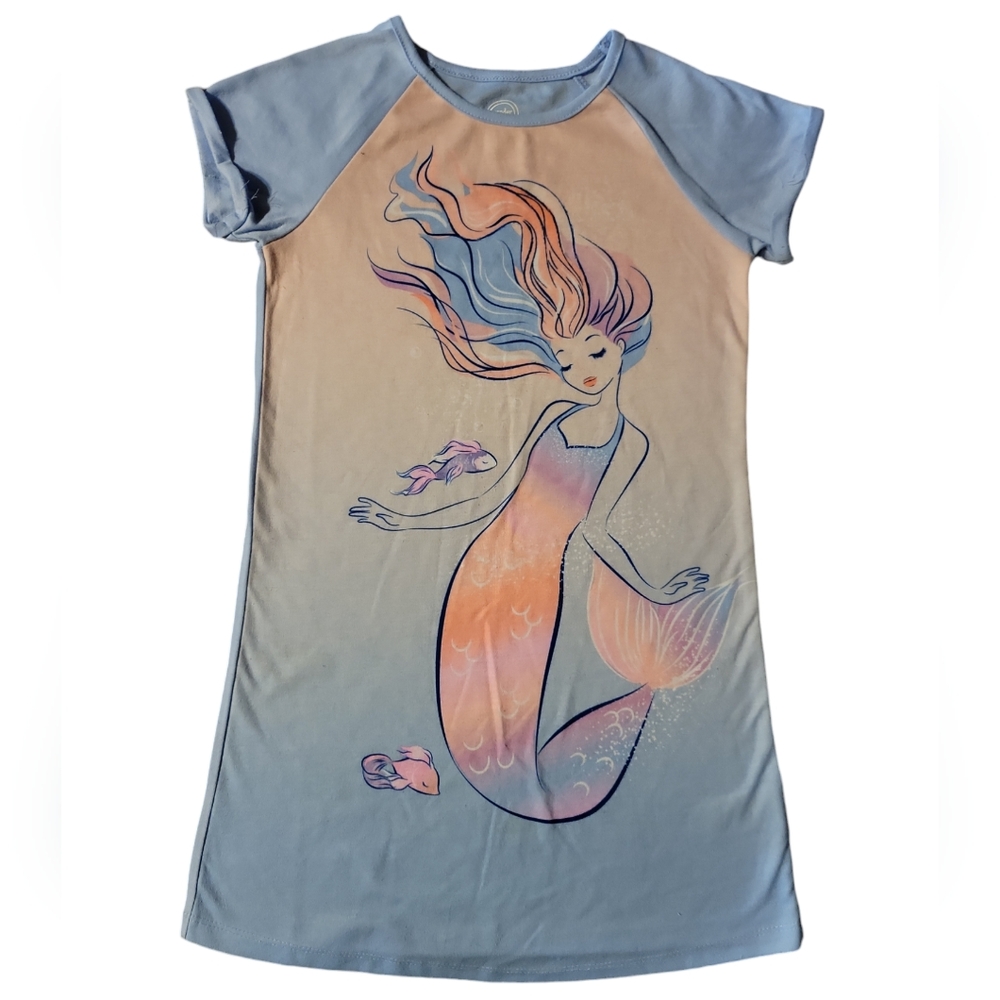 Wonder Nation Girl's Blue Nightgown Sleep Gown Pajama Tie Dye Mermaid S (6-6X)